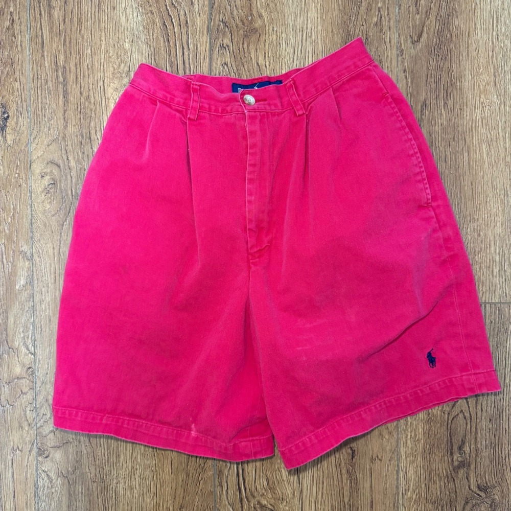 VTG 90s Ralph Lauren Womens Pleated Chino Shorts Red High Rise Cotton Size 2